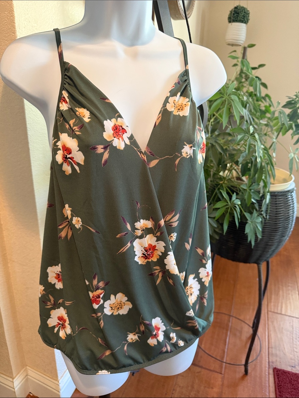 Beacon Green Floral Surplice Knit Tank